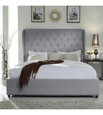 Paris Quality Linen Fabric Upholstered Wing Bed Frame with Detailing High Bedhead